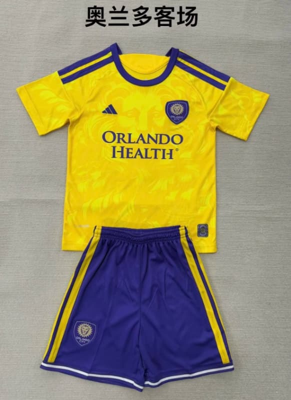 Orlando City 2026 Kids Away Soccer Jersey And Shorts