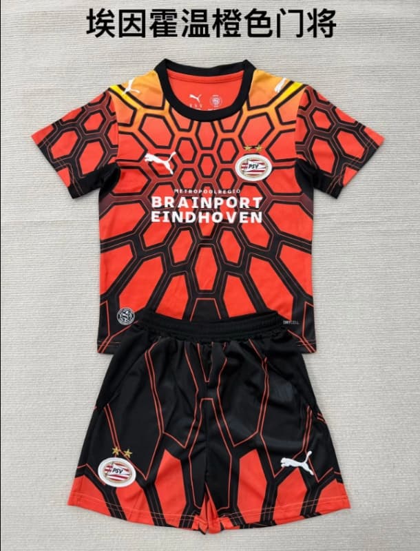 PSV Eindhoven 26/27 Kids Goalkeeper Orange Soccer Jersey And Shorts