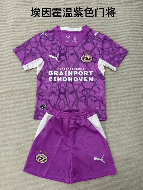 PSV Eindhoven 26/27 Kids Goalkeeper Purple Soccer Jersey And Shorts
