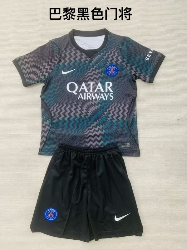 Paris St Germain 26/27 Kids Goalkeeper Black Soccer Jersey And Shorts