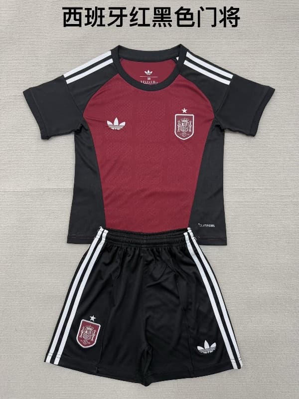Spain 2026 Kids Goalkeeper Red Soccer Jersey And Shorts