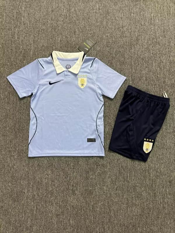 Uruguay 2026 Kids World Cup Home Soccer Jersey And Shorts
