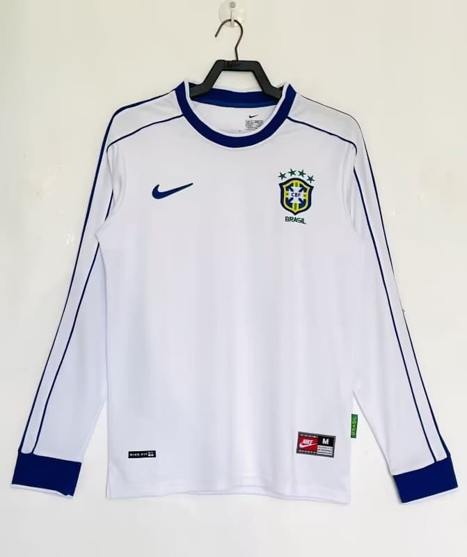 AAA(Thailand) Brazil 1998 Goalkeeper White Retro Long Sleeve Soccer Jersey AAA(Thailand) Brazil 1998 Goalkeeper White Retro Long Sleeve Soccer Jersey