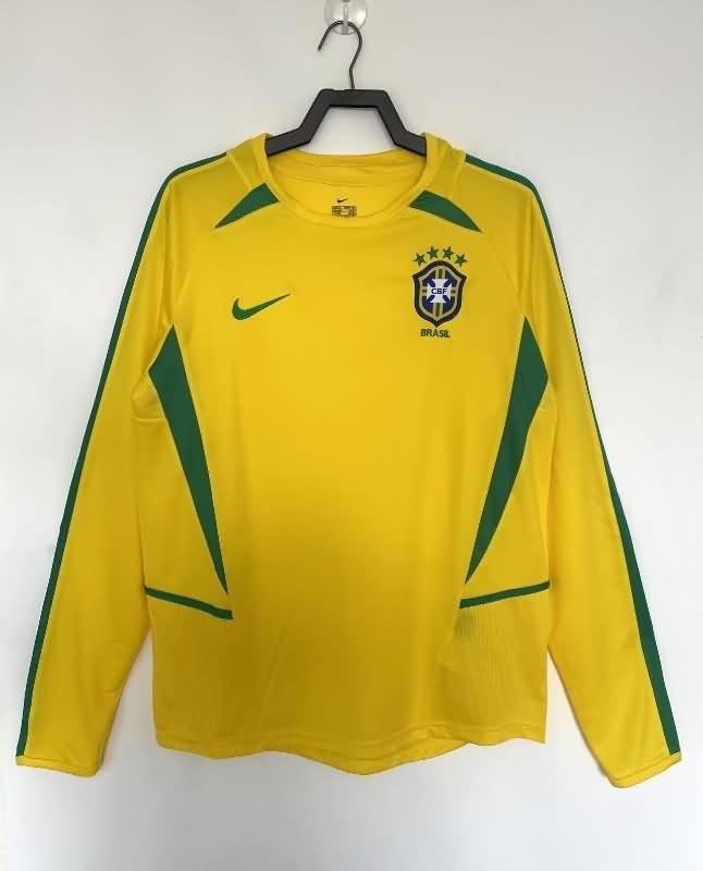 AAA(Thailand) Brazil 2002 Home Long Sleeve Retro Soccer Jersey