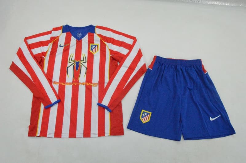 Atletico Madrid 2004/05 Kids Home Long Sleeve Soccer Jersey And Shorts
