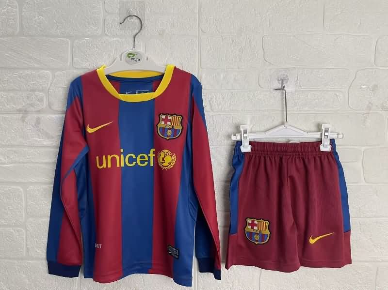 Barcelona 2010/11 Kids Home Long Sleeve Soccer Jersey And Shorts