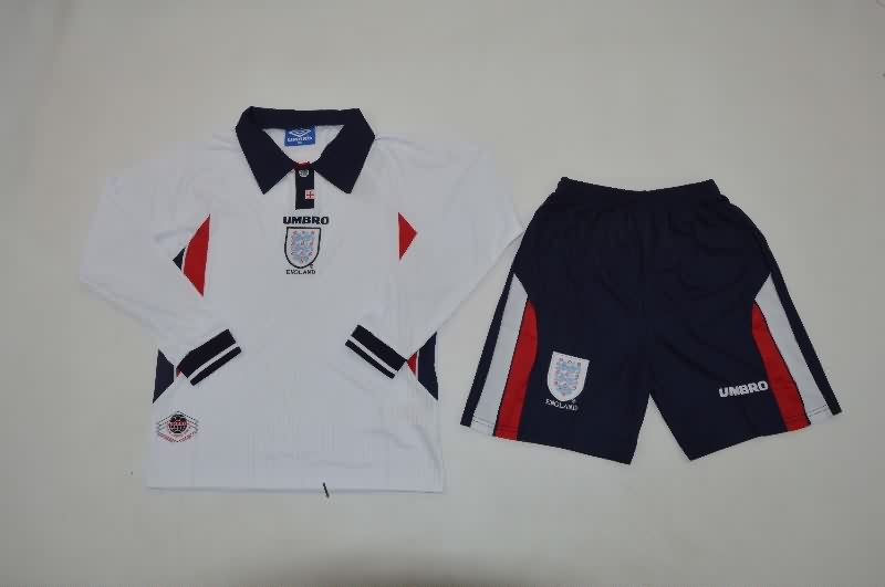 England 1998 Kids Home Long Sleeve Soccer Jersey And Shorts