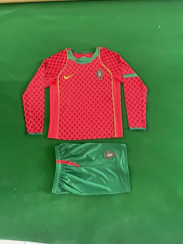 Portugal 2004 Kids Home Long Sleeve Soccer Jersey And Shorts Portugal 2004 Kids Home Long Sleeve Soccer Jersey And Shorts