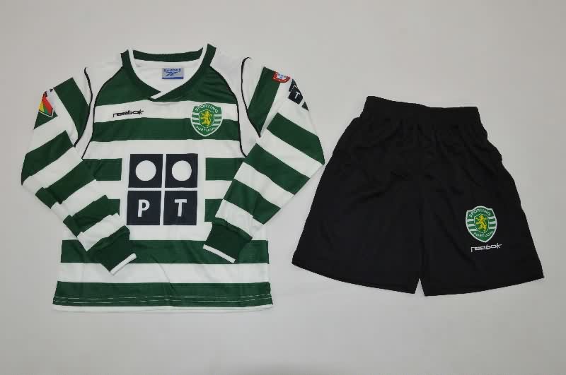 Sporting Lisbon 2002/03 Kids Home Long Sleeve Soccer Jersey And Shorts