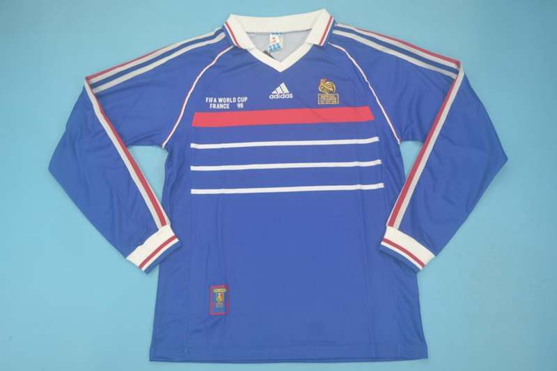 AAA(Thailand) France 1998 Retro Home Long Sleeve Soccer Jersey