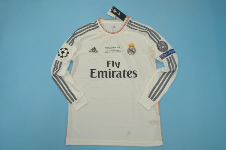 AAA(Thailand) Real Madrid 13/14 Retro Home L/S UCL Soccer Jersey